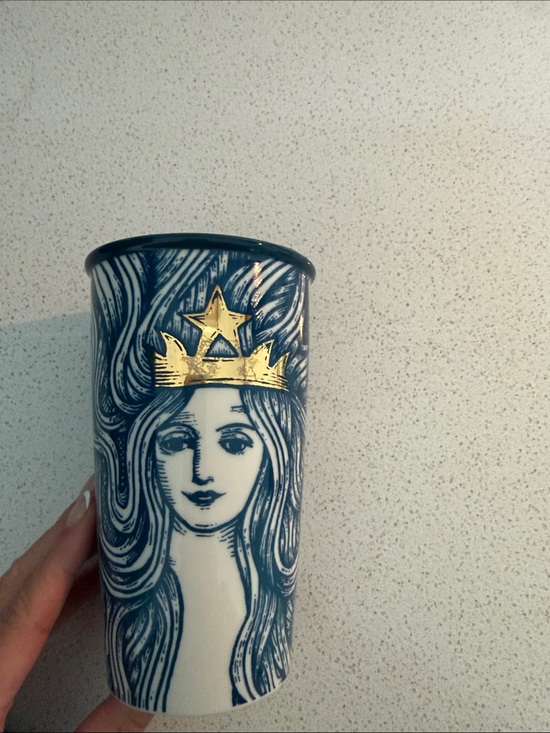 Starbucks Other - Starbucks Blue and Gold Ceramic 12 oz Tumbler with Crown Portrait